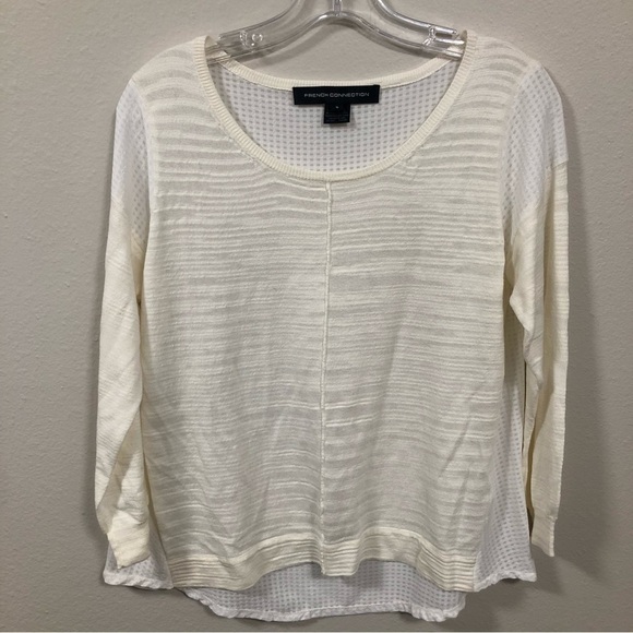French Connection White High-Low Top Soft Light Sweater Knit & Check Gauze SMALL - Picture 1 of 5